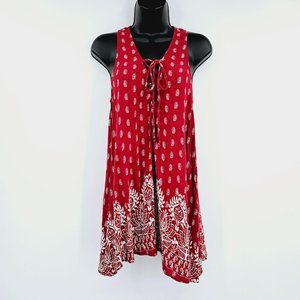 Show Me Your Mumu Dress Rancho Mirage Lace Up Tunic XS Red White Floral Paisley